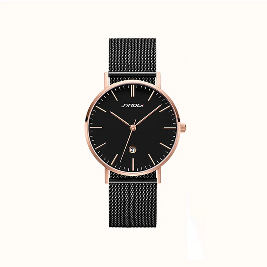 Sinobi Men's Quartz Watch – Stainless Steel Mesh Band, Waterproof Business Timepiece