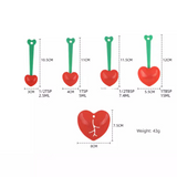 5-Piece Heart-Shaped Measuring Spoon Set – Egg White Separator, Red Plastic
