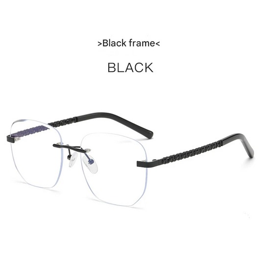 Women's Anti-Blue Light Square Glasses – Frameless Fashion Eyewear with Chain Detail