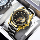 ORUSS Men’s Large Dial Quartz Watch – Fashion Steel Band, Calendar Display