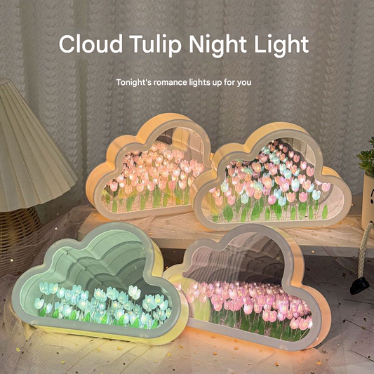 DIY Cloud Tulip Night Light – Handmade Nordic-Style Floral Mirror Lamp with Built-In Battery