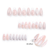3D Chrome Heart Press-On Nails – Long Iridescent Almond Glue-On Set