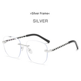 Women's Anti-Blue Light Square Glasses – Frameless Fashion Eyewear with Chain Detail