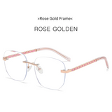Women's Anti-Blue Light Square Glasses – Frameless Fashion Eyewear with Chain Detail