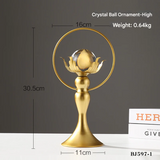 Gold Crystal Ball Ornament – Luxury Metal Table Decor for Living Room or Office