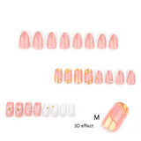 Elegant 3D Floral Press-On Nails with Pearls & Gold Accents – Square Acrylic Set
