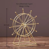 Modern Gold Ferris Wheel Decor – Metal Table Ornament for Living Room or Office