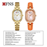 OFNS Diamond Oval Quartz Watch – Waterproof Watch for Women with Leather Strap
