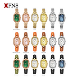 OFNS Diamond Oval Quartz Watch – Waterproof Watch for Women with Leather Strap