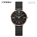 Sinobi Women's Quartz Watch – Roman Scale Mesh Strap Waterproof Fashion Timepiece