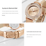 Sinobi Women's Fashion Quartz Watch – Diamond Dial, Leather Strap, Waterproof