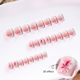 Elegant Pink Floral Press-On Nails – Glossy Square Acrylic Glue-On Set