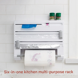 Wall-Mounted Wrap Storage Rack with Cutter – Kitchen Organizer for Plastic Wrap