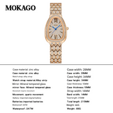 MOKAGO Diamond Snake Ladies’ Quartz Watch – Teardrop Dial, Waterproof Timepiece