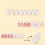 Elegant French Tip Press-On Nails – 3D Floral Almond Shape, Long Glossy Nude Pink