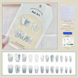 3D Angel Press-On Nails – White Coffin Acrylic Nail Set with Snowflake & Floral Accents
