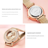 Sinobi Women's Fashion Quartz Watch – Diamond Dial, Leather Strap, Waterproof