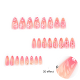 Long Almond Press-On Nails with 3D Floral Design & Swirl Art – Elegant Acrylic Tips