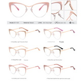 Women’s Cat Eye Half Frame Glasses – Anti-Blue Light Metal Eyewear | Myopia-Ready