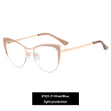 Women’s Cat Eye Half Frame Glasses – Anti-Blue Light Metal Eyewear | Myopia-Ready