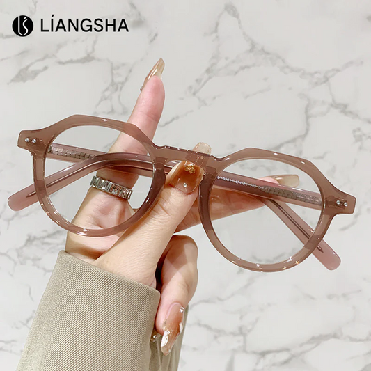 Women's Retro Polygon Anti-Blue Light Glasses Frame – Myopia-Ready Optical Eyewear