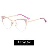 Women’s Cat Eye Half Frame Glasses – Anti-Blue Light Metal Eyewear | Myopia-Ready