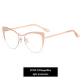 Women’s Cat Eye Half Frame Glasses – Anti-Blue Light Metal Eyewear | Myopia-Ready