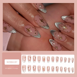 Cat Eye Press-On Nails – Metallic French Tip Stiletto Acrylic Nail Set with Starburst Design