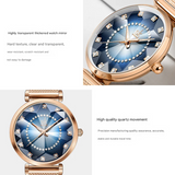 SK Women’s Quartz Watch – Round Dial, Stainless Steel Mesh Strap, Waterproof Fashion Wristwatch