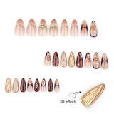 Elegant 3D Floral Press-On Nails - Almond Shape, Tortoiseshell Design, Acrylic Set