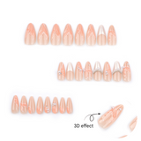 Pearl Flame Press-On Nails – Nude Coral Almond Shape, Glossy 3D Design