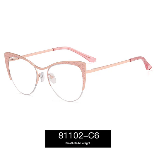 Women’s Cat Eye Half Frame Glasses – Anti-Blue Light Metal Eyewear | Myopia-Ready
