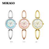 MOKAGO Women’s Quartz Watch – Sakura Petal Dial, Diamond Accent, Waterproof Bracelet