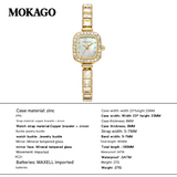 MOKAGO Women’s Square Quartz Watch – Diamond Inlay, Light Luxury Copper Bracelet