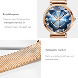 SK Women’s Quartz Watch – Round Dial, Stainless Steel Mesh Strap, Waterproof Fashion Wristwatch