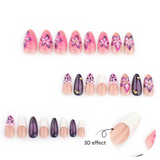3D Floral Animal Print Press-On Nails – Long Almond Acrylic Glue-On Set