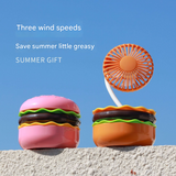 Cute Hamburger Desktop Fan with Beauty Mirror – Portable Mini Fan