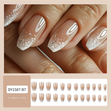 Glitter Ombre Press-On Nails – Medium Square Acrylic Nail Tips, Nude & White