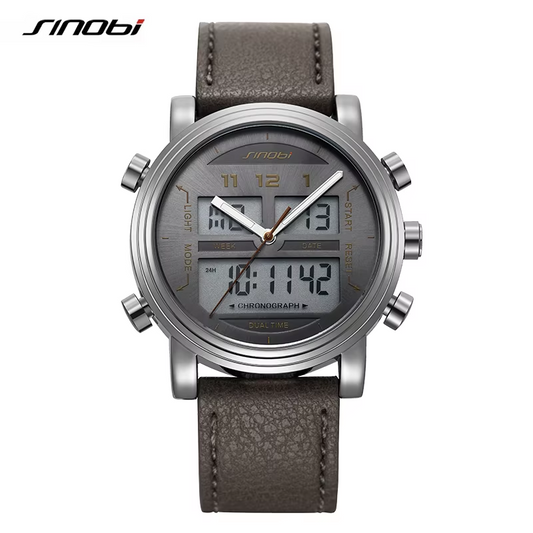 Sinobi Men's Leather Quartz Watch – Chronograph Calendar Alarm Business Wristwatch