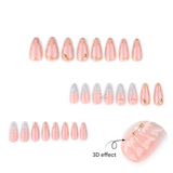 3D Floral Almond Press-On Nails – Elegant Nude White Acrylic Nails