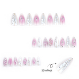 Glossy 3D Star Coffin Press-On Nails – Long Pink White Gradient False Nails