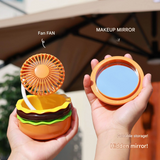 Cute Hamburger Desktop Fan with Beauty Mirror – Portable Mini Fan