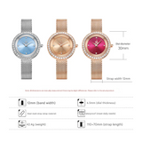 SK Women’s Diamond Quartz Watch – Luxury Mesh Strap, 30M Waterproof Wristwatch