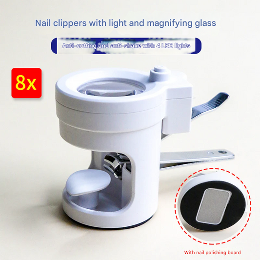 LED Nail Clippers with 8X Magnifying Glass – Portable Vision Aid for Seniors – Bright Light