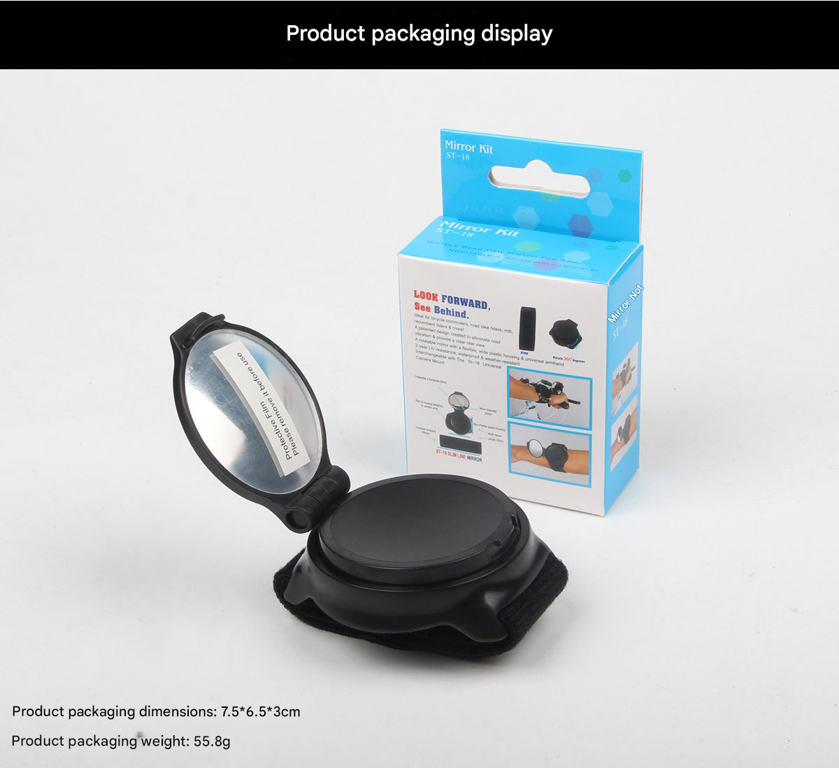 360° Rotating Bike Rearview Mirror with Adjustable Wrist Strap – Wide-Angle Cycling Safety Accessory