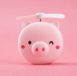 Portable Mini USB Fan – Cute Piggy Beauty Mirror Fan with LED Light & Handheld Design