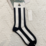 Women’s Cotton Embroidered Socks – Japanese Striped Mid-Tube Trendy Style