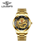 LOUISIFS Men’s Quartz Watch – Skeleton Back, Waterproof & Luminous