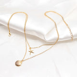 Layered Shell Starfish Necklace for Women – Gold Beach Pendant Clavicle Chain Jewelry