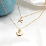 Layered Shell Starfish Necklace for Women – Gold Beach Pendant Clavicle Chain Jewelry